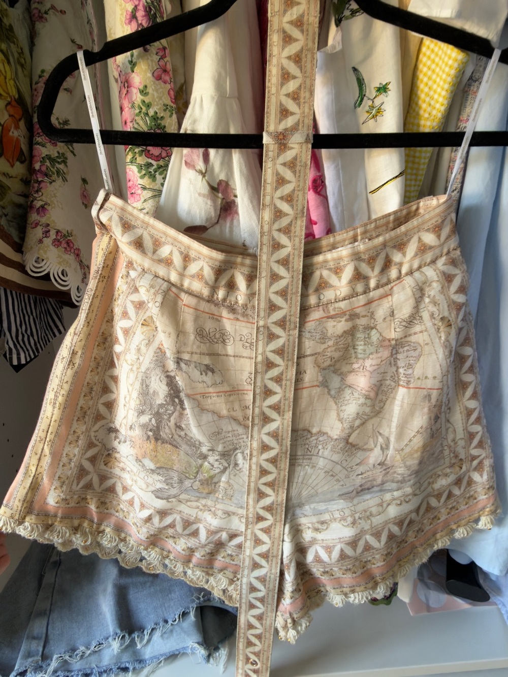Zimmermann Cream and Pink Map-Print Boho Shorts